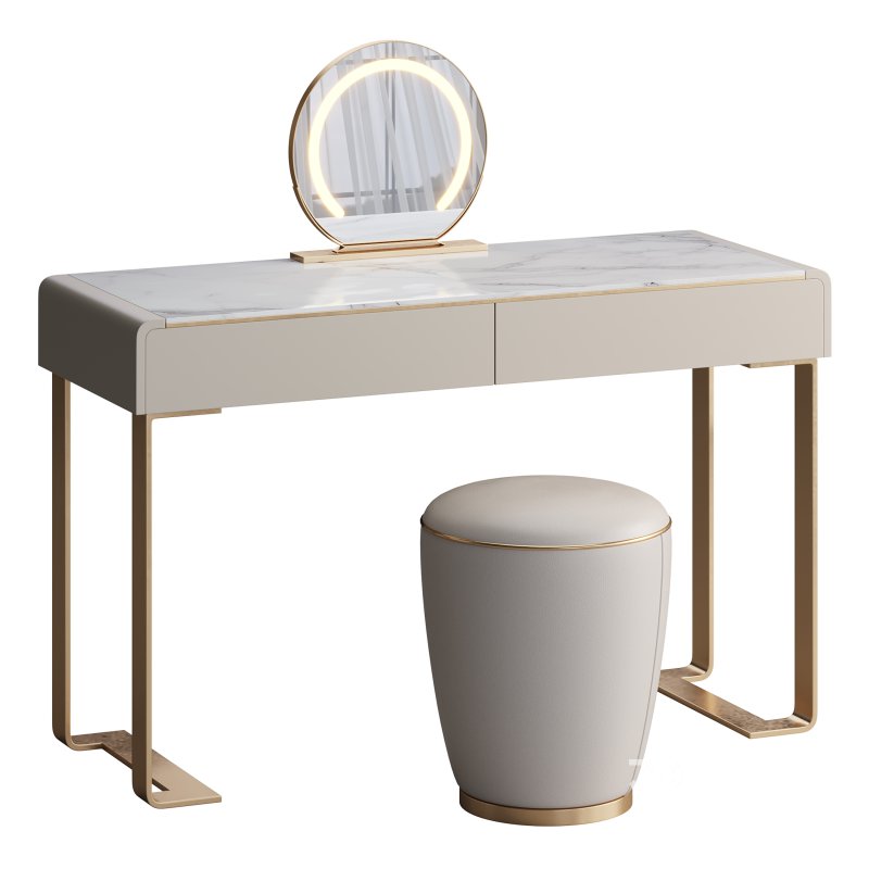 Beige and Gold solid wood Vanity set Image 13