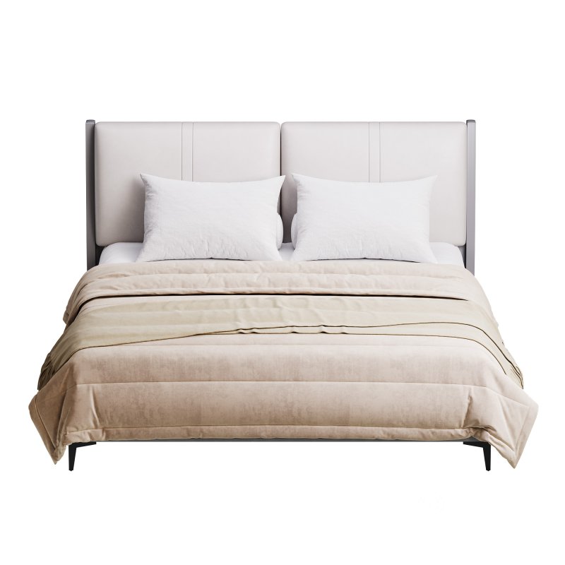 Modern Light Wood Pine Upholstered Headboard Bed Image 4