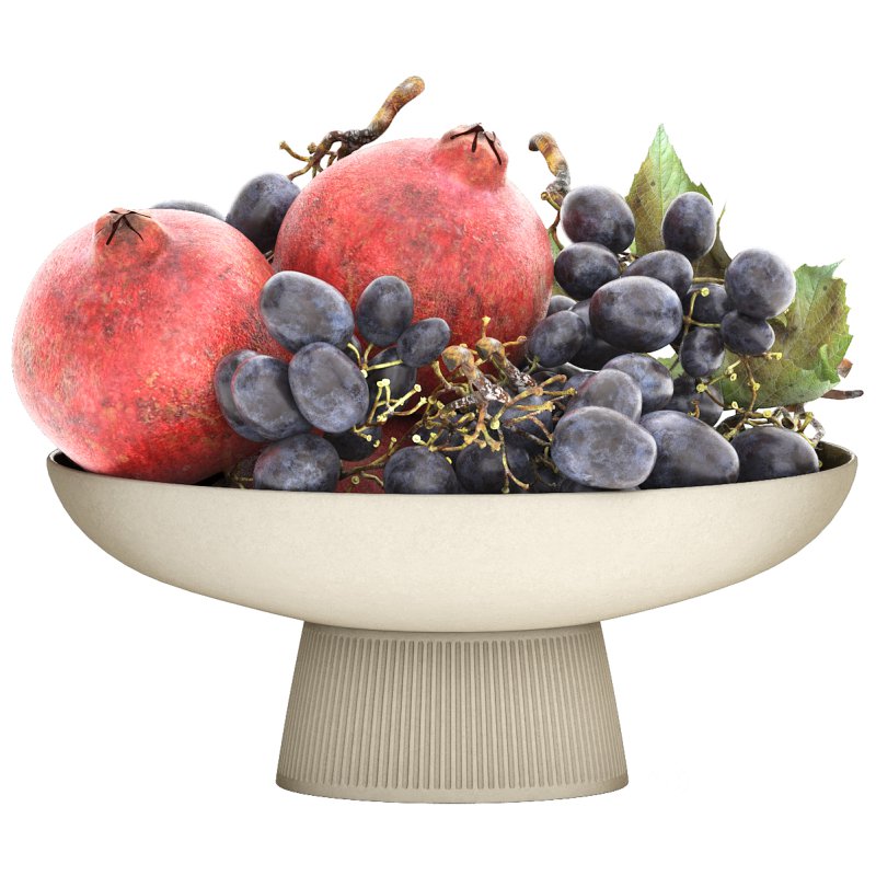 bowl of black grapes and pomegranate fruit Image 1