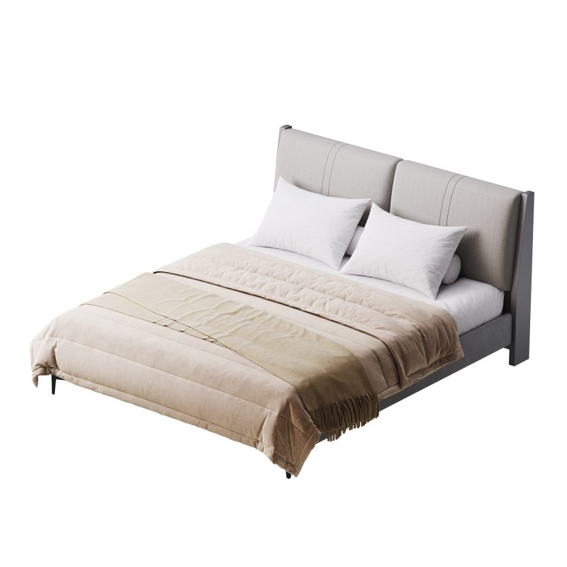 Modern Light Wood Pine Upholstered Headboard Bed Image 11