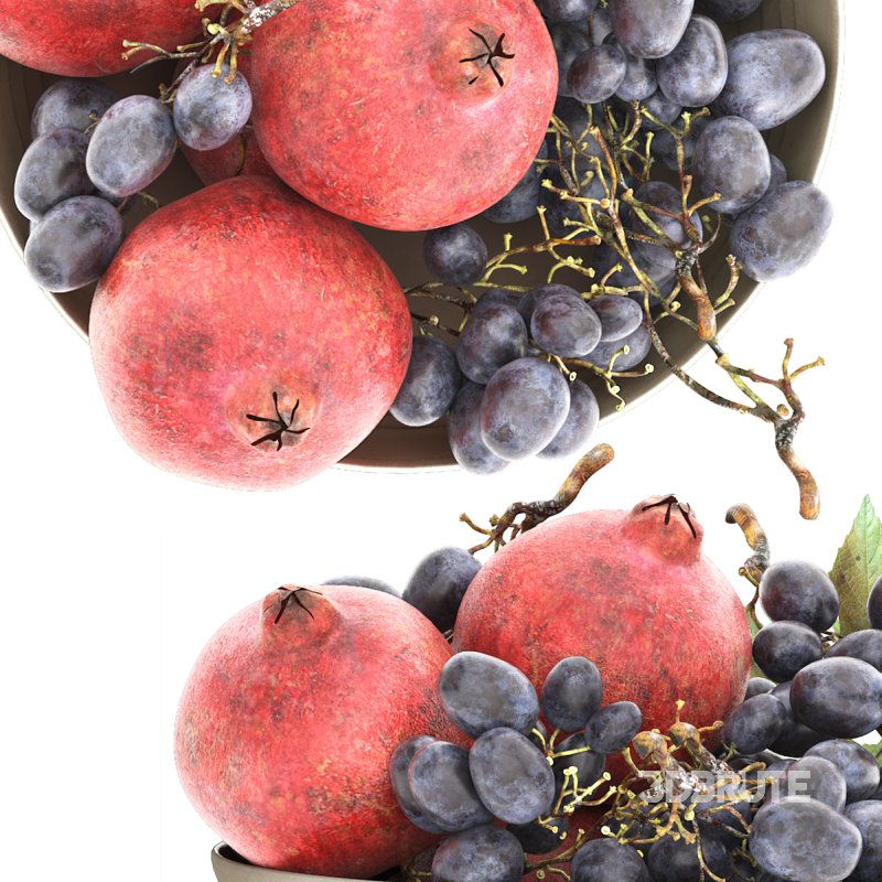 bowl of black grapes and pomegranate fruit Image 4