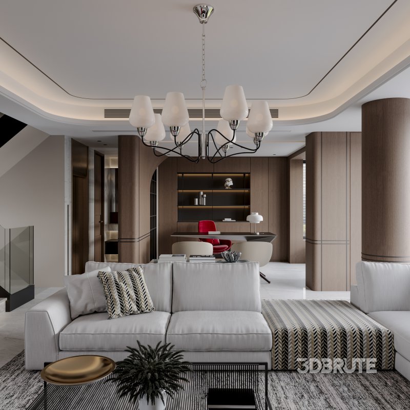 Modern living room and office scene Image 4