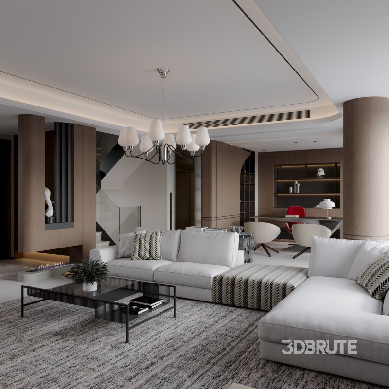 Modern living room and office scene Image 2