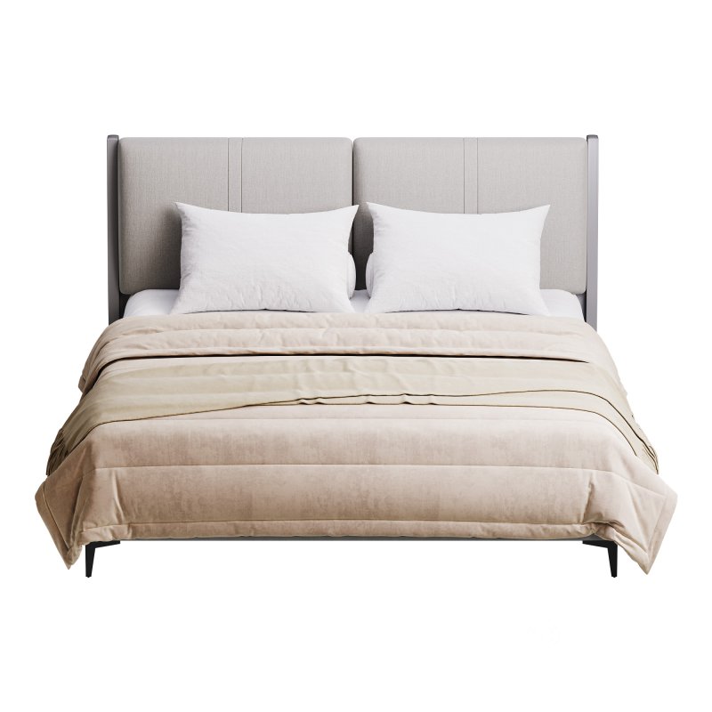 Modern Light Wood Pine Upholstered Headboard Bed Image 5