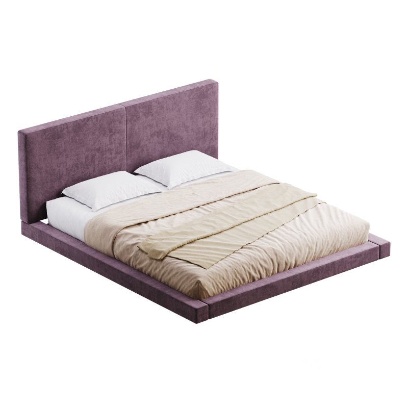 Rectangular Sand Genuine Leather and Sponge Solid Color Platform Bed Image 6