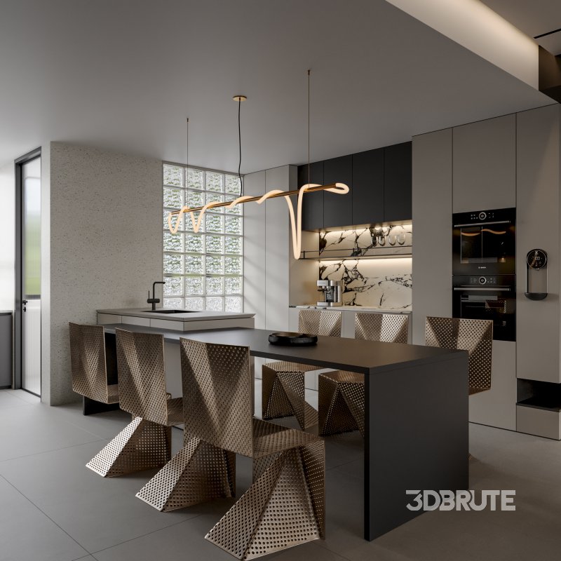 Modern living room dining room kitchen Image 5