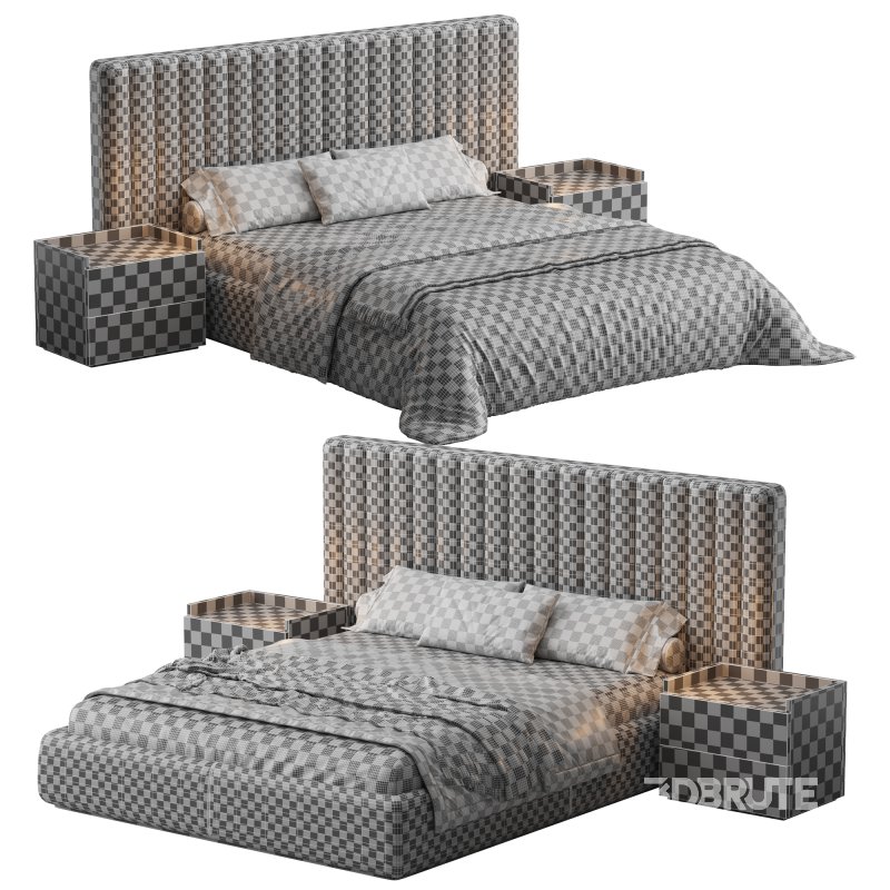 Walvia Gray Velvet Luxury Wide Headboard Bed Image 3