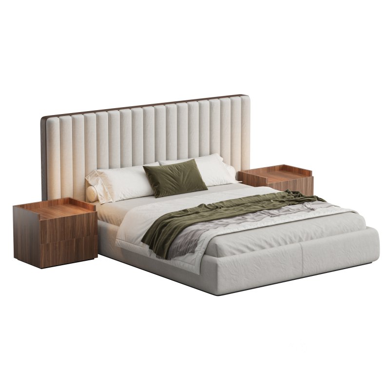 Walvia Gray Velvet Luxury Wide Headboard Bed Image 4