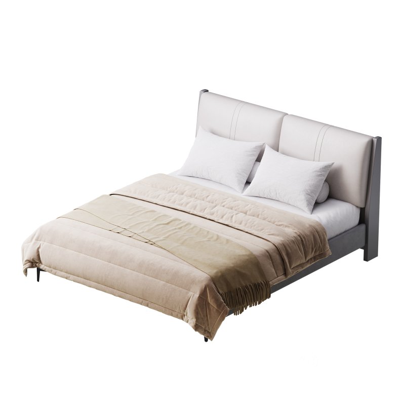 Modern Light Wood Pine Upholstered Headboard Bed Image 9