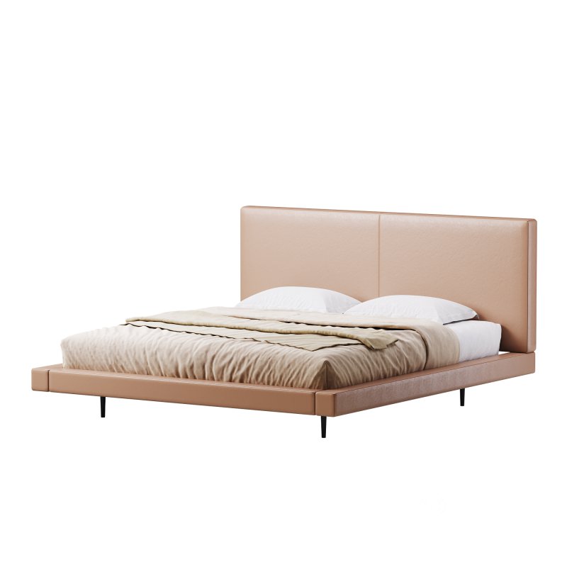 Rectangular Sand Genuine Leather and Sponge Solid Color Platform Bed Image 11