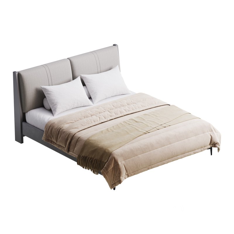 Modern Light Wood Pine Upholstered Headboard Bed Image 6