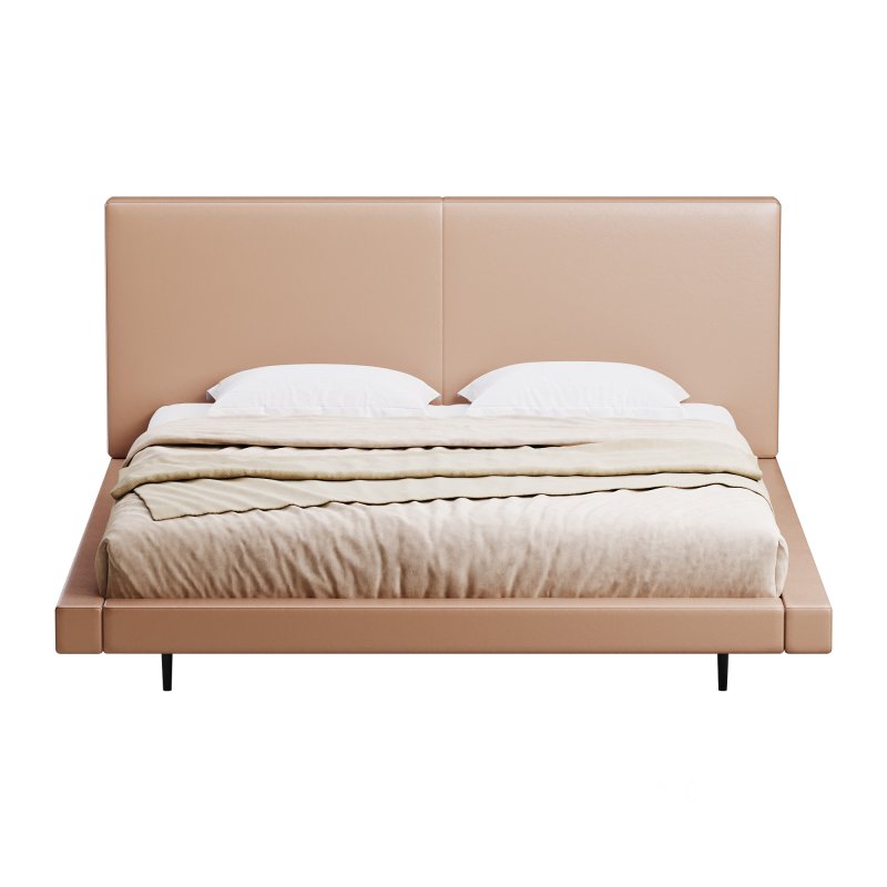 Rectangular Sand Genuine Leather and Sponge Solid Color Platform Bed Image 5