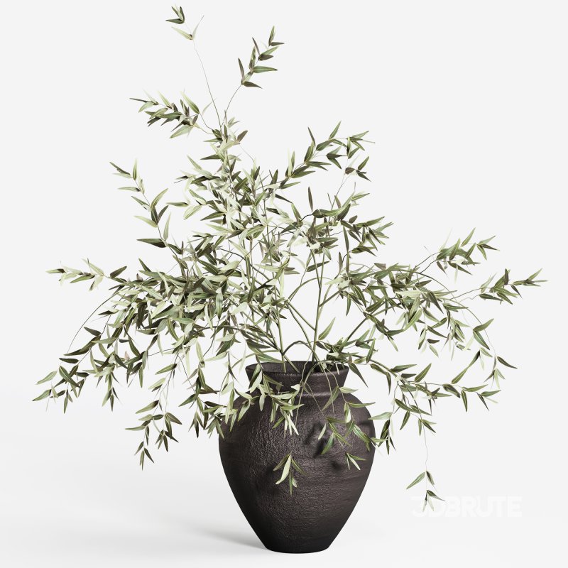 Olive Branches in Textured Ceramic Vase Image 4