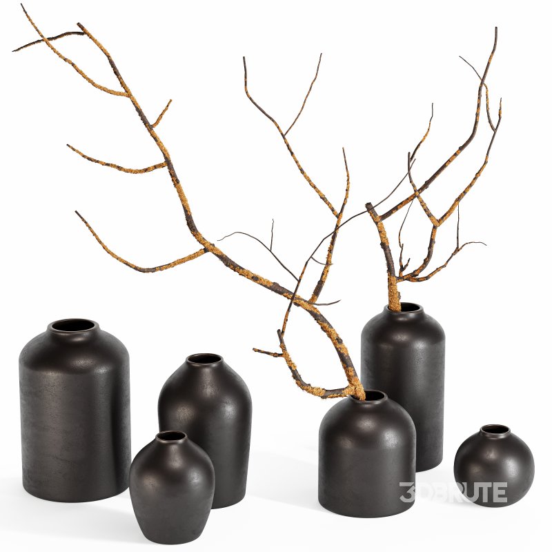 Minimalist Ceramic Vases with Rustic Mossy Branches Image 2