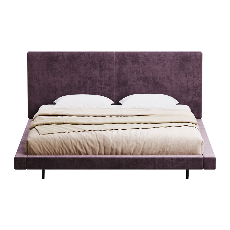 Rectangular Sand Genuine Leather and Sponge Solid Color Platform Bed Image 3