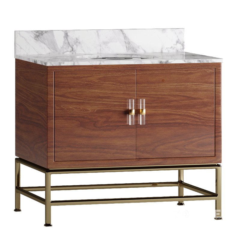 Worlds Away Clifford Modern Classic White Marble Burl Wood Vanity Sink Image 2