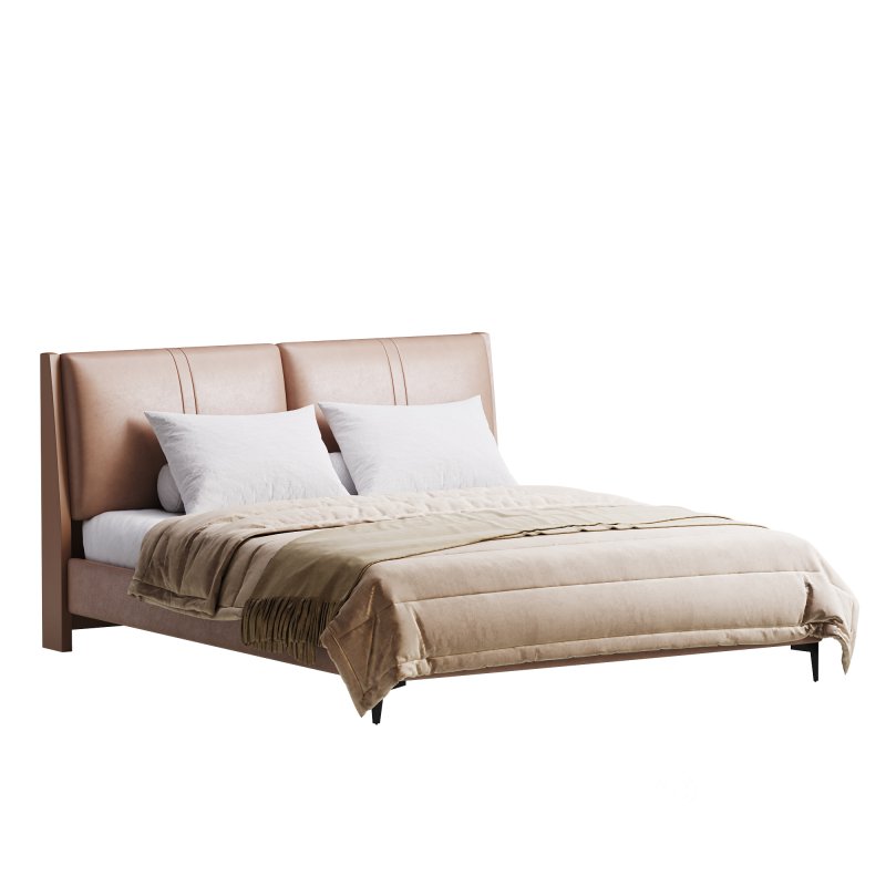 Modern Light Wood Pine Upholstered Headboard Bed Image 13