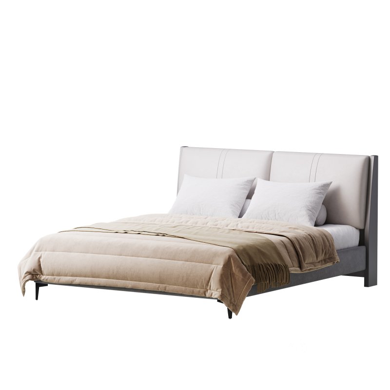 Modern Light Wood Pine Upholstered Headboard Bed Image 8