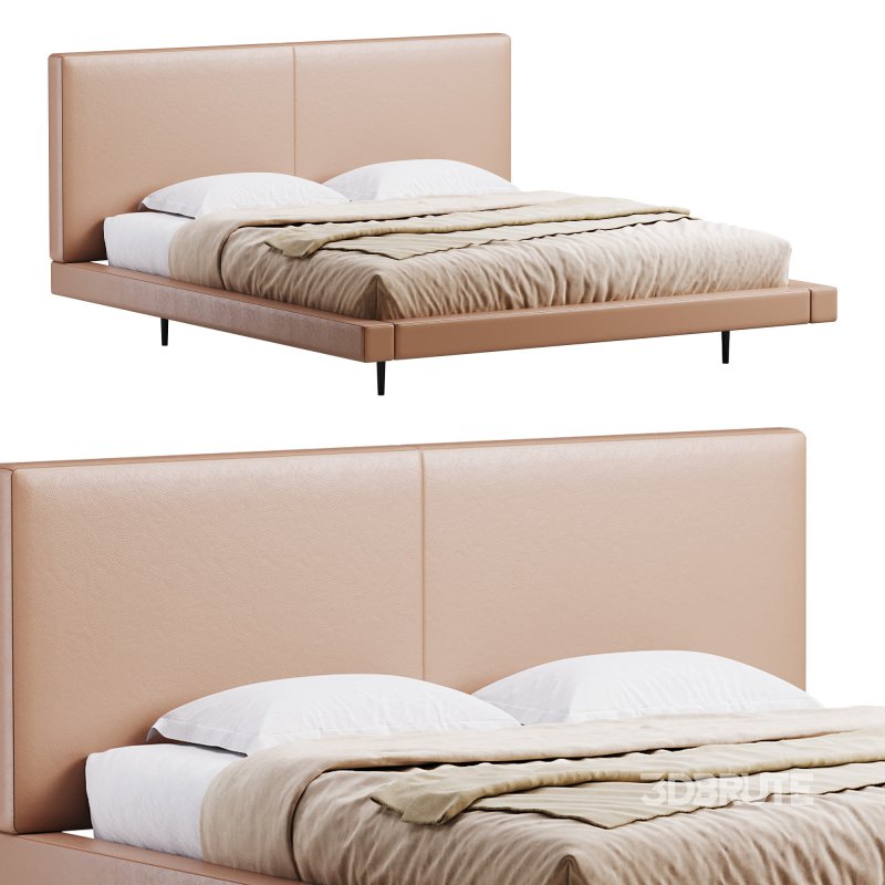 Rectangular Sand Genuine Leather and Sponge Solid Color Platform Bed Image 2