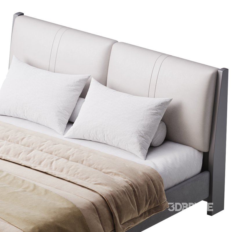 Modern Light Wood Pine Upholstered Headboard Bed Image 12