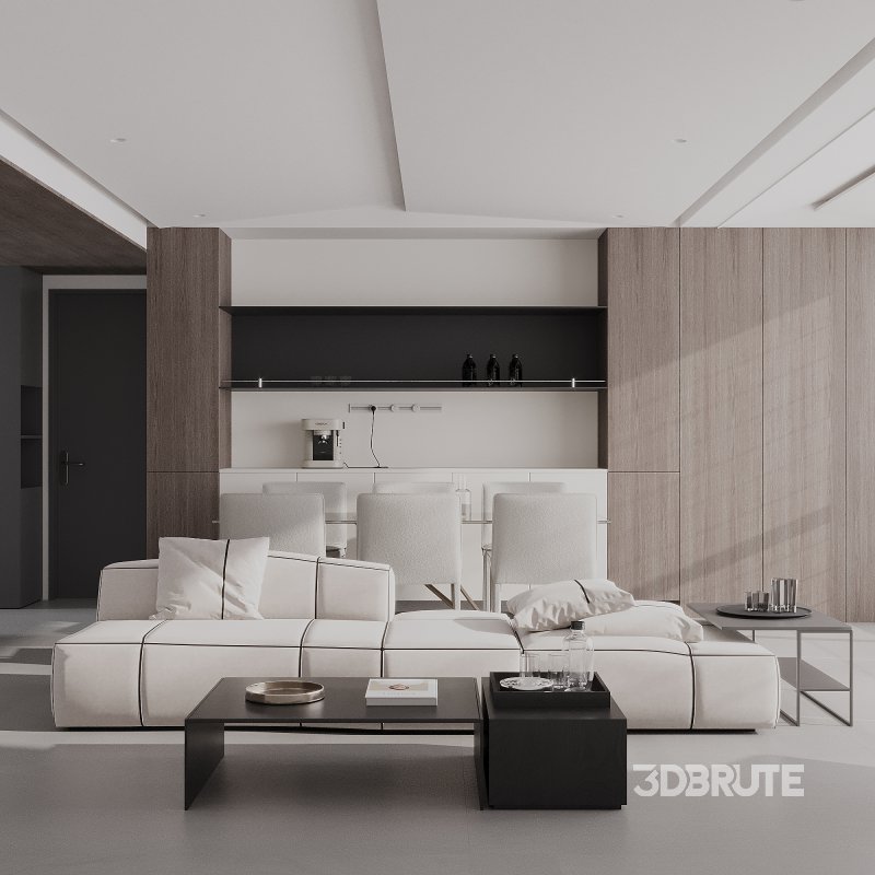 Modern minimalist living room dining room Image 1