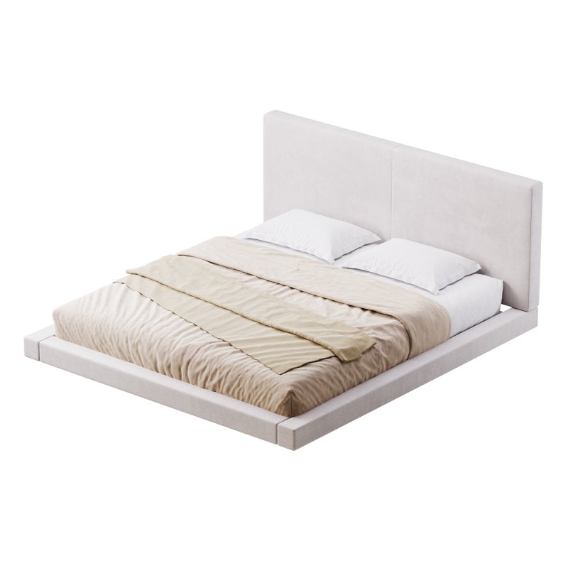 Rectangular Sand Genuine Leather and Sponge Solid Color Platform Bed Image 7