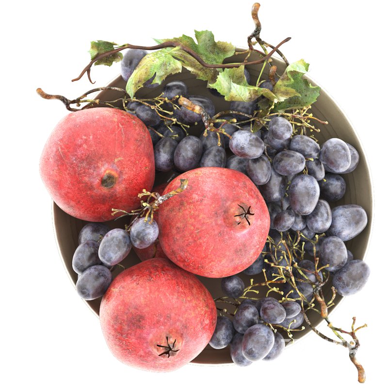 bowl of black grapes and pomegranate fruit Image 2