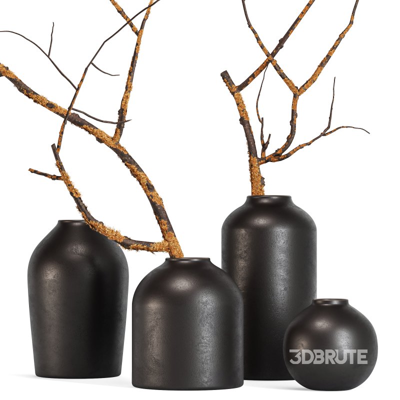 Minimalist Ceramic Vases with Rustic Mossy Branches Image 3