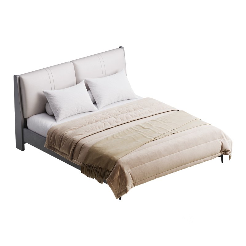 Modern Light Wood Pine Upholstered Headboard Bed Image 3