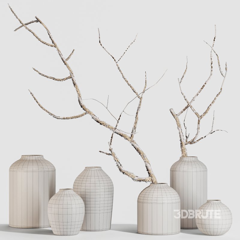 Minimalist Ceramic Vases with Rustic Mossy Branches Image 4