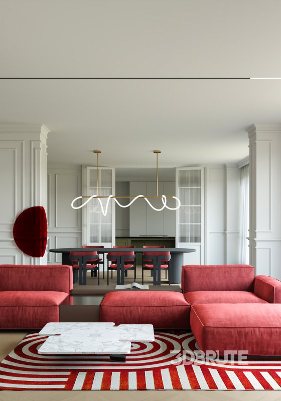 red living room dining room Image 5