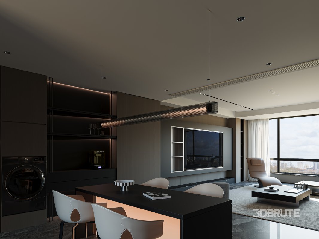 Modern living room dining room kitchen Image 2