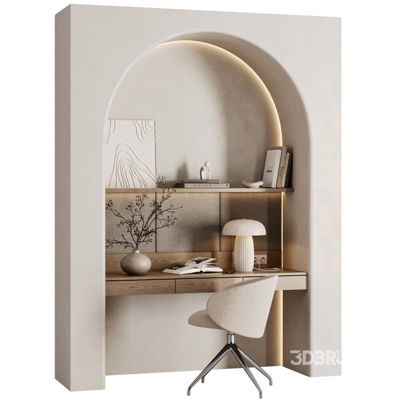 Curved Wall Minimalist Study Scandinavian Workspace Setup Image 5