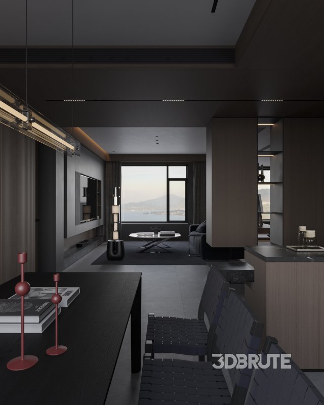 Modern dark living room dining room Image 5