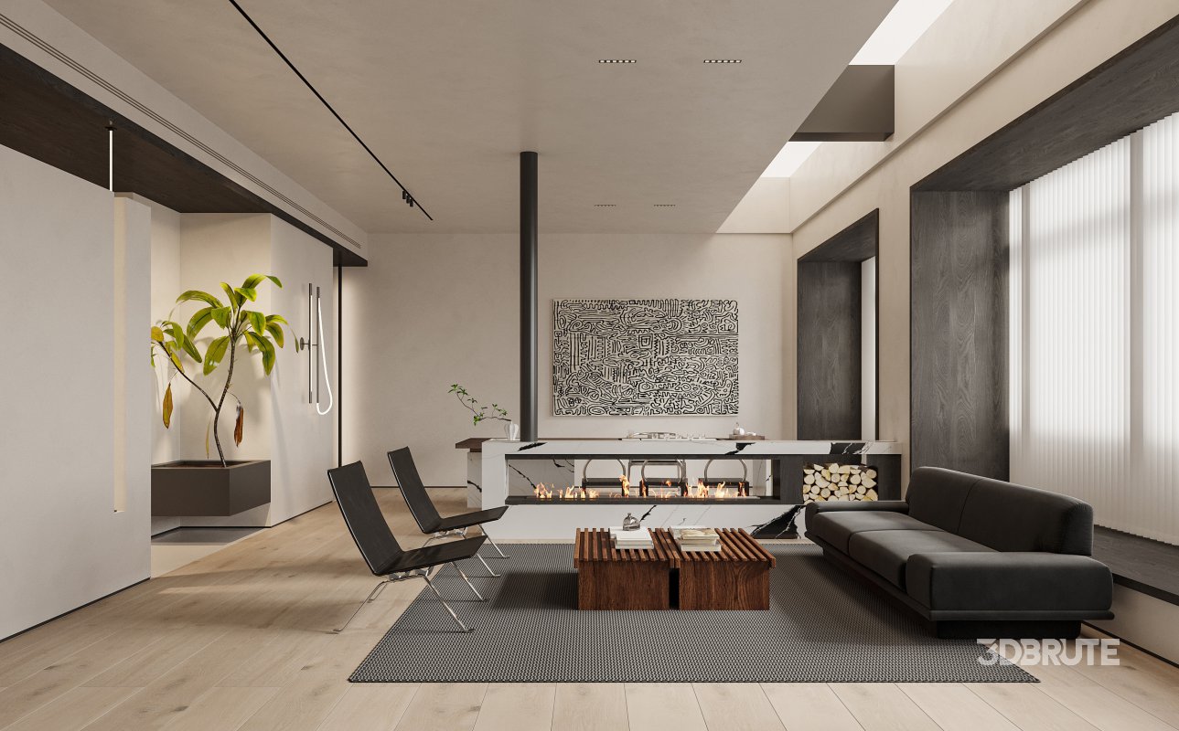 Modern living room dining room office Image 6