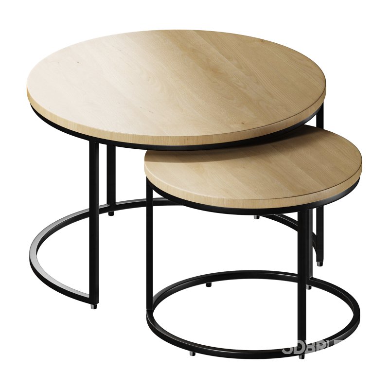 Set of 2 oak nesting coffee tables Image 2