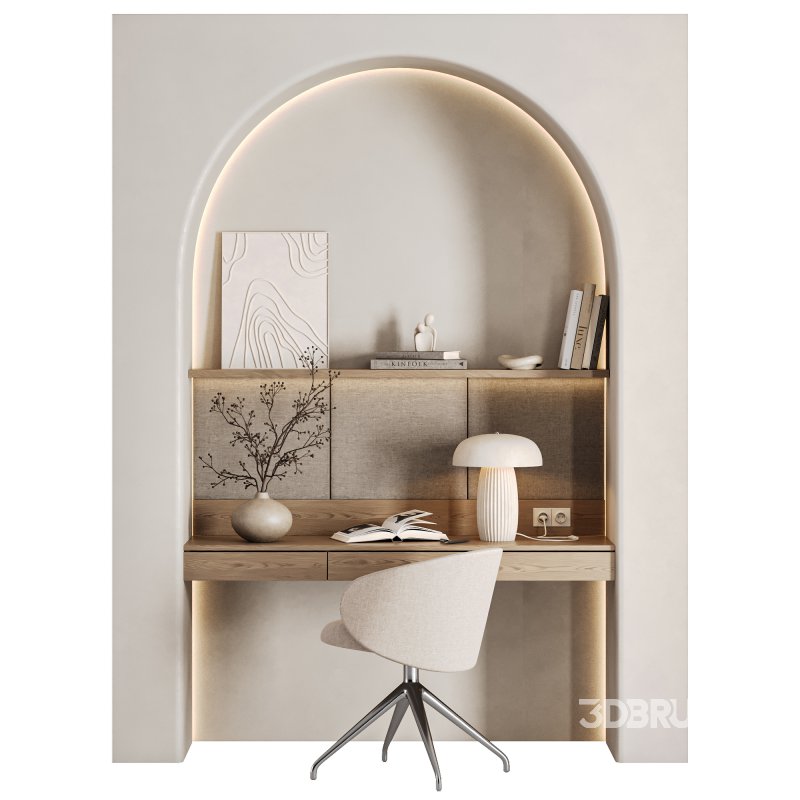 Curved Wall Minimalist Study Scandinavian Workspace Setup Image 4