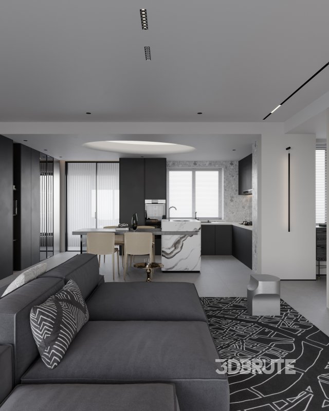 Modern living room dining room kitchen Image 5