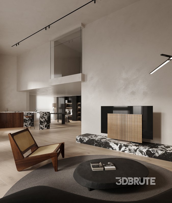 Modern living room dining room office Image 2