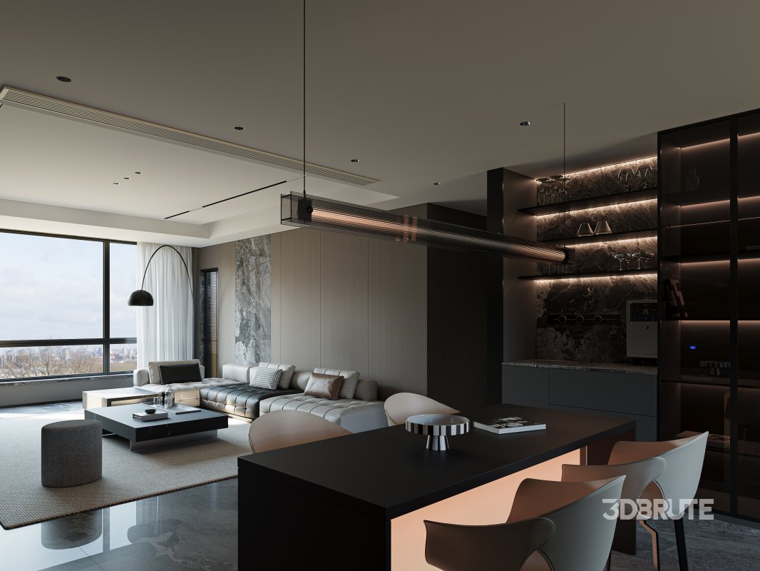 Modern living room dining room kitchen Image 4