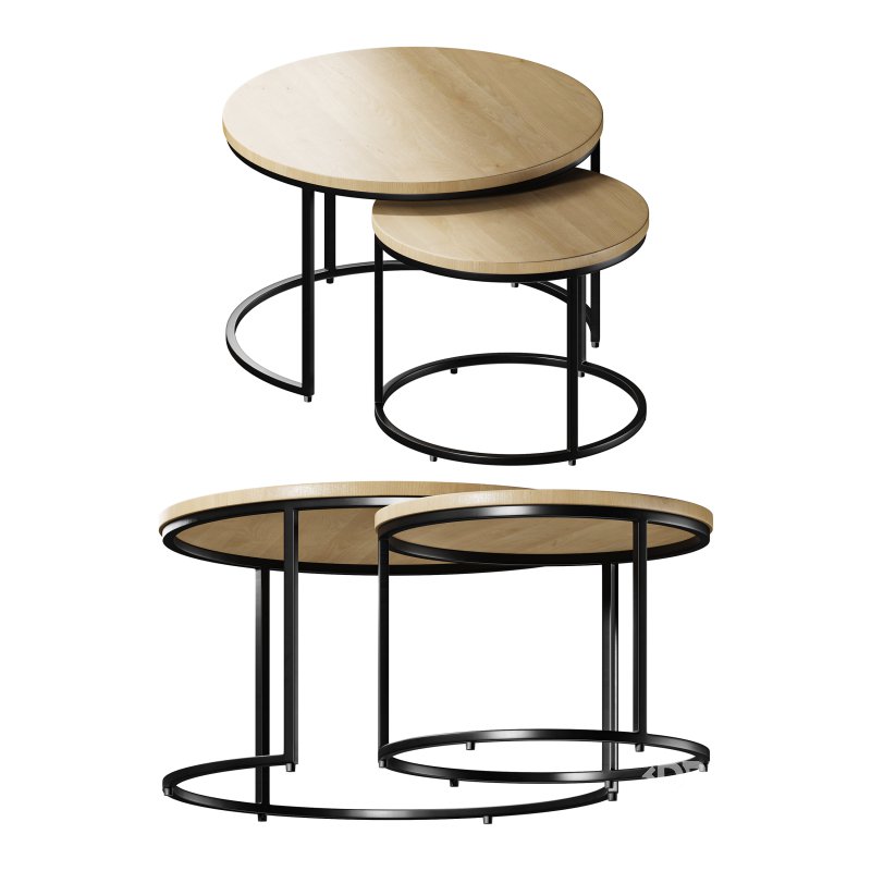 Set of 2 oak nesting coffee tables Image 5