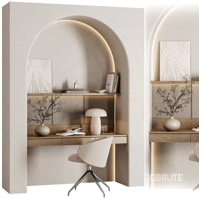 Curved Wall Minimalist Study Scandinavian Workspace Setup Image 1