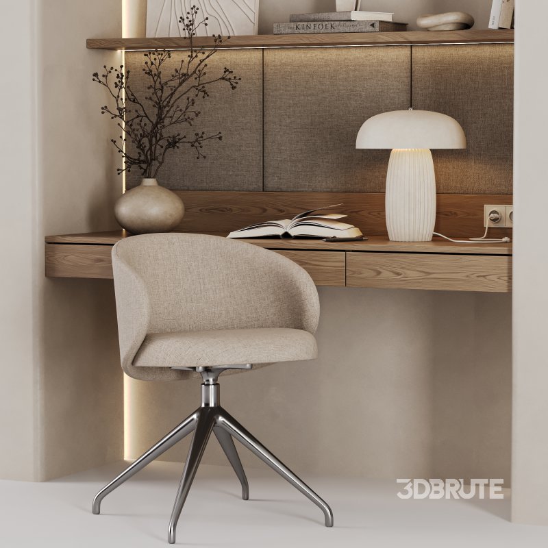 Curved Wall Minimalist Study Scandinavian Workspace Setup Image 6