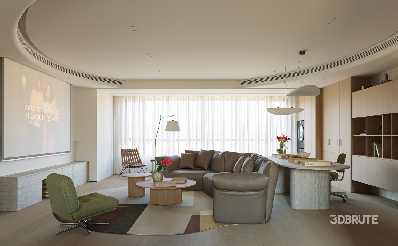 Modern living room dining room kitchen Image 3