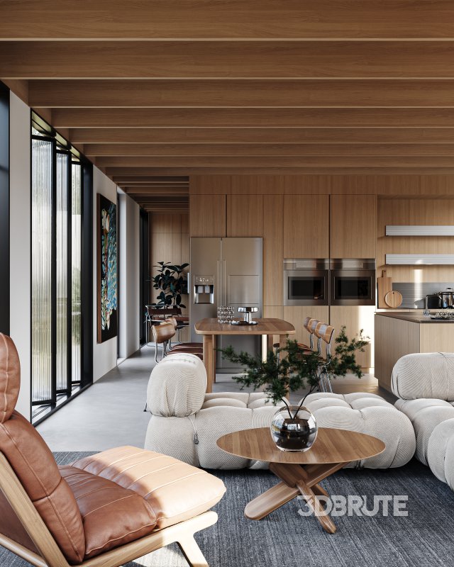 Modern living room dining room kitchen Image 3