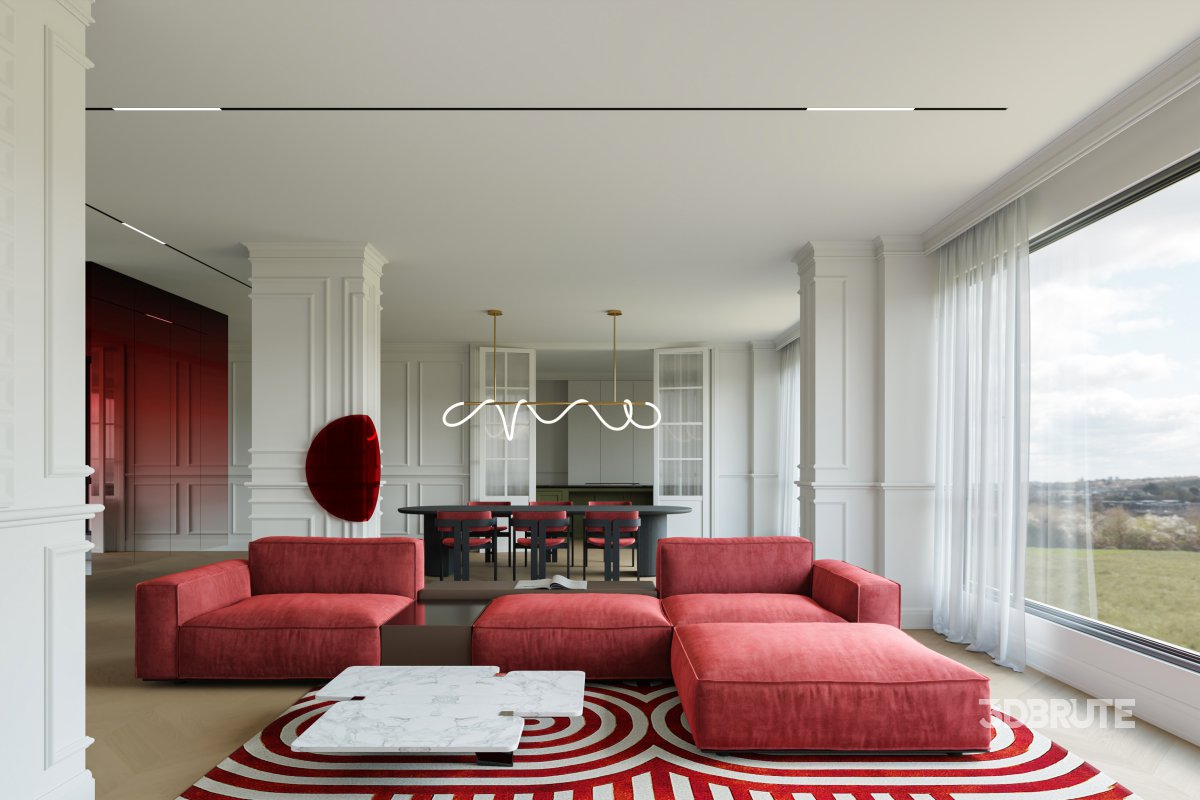 red living room dining room Image 2