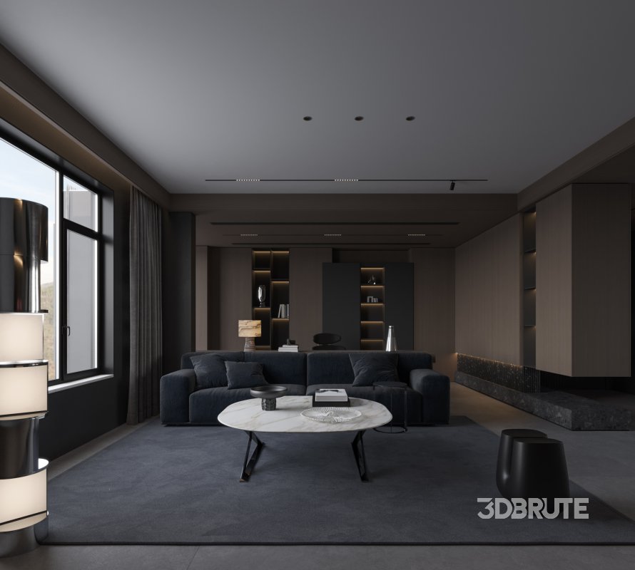 Modern dark living room dining room Image 3