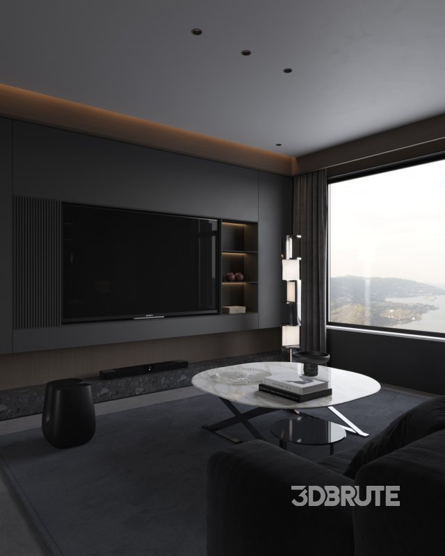 Modern dark living room dining room Image 8