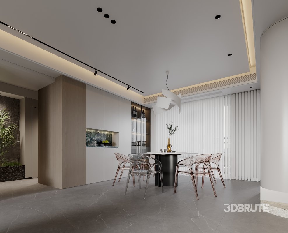 Modern living room and dining room interior scene Image 4