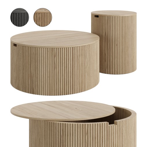 Modern Round Wood Coffee Table Set